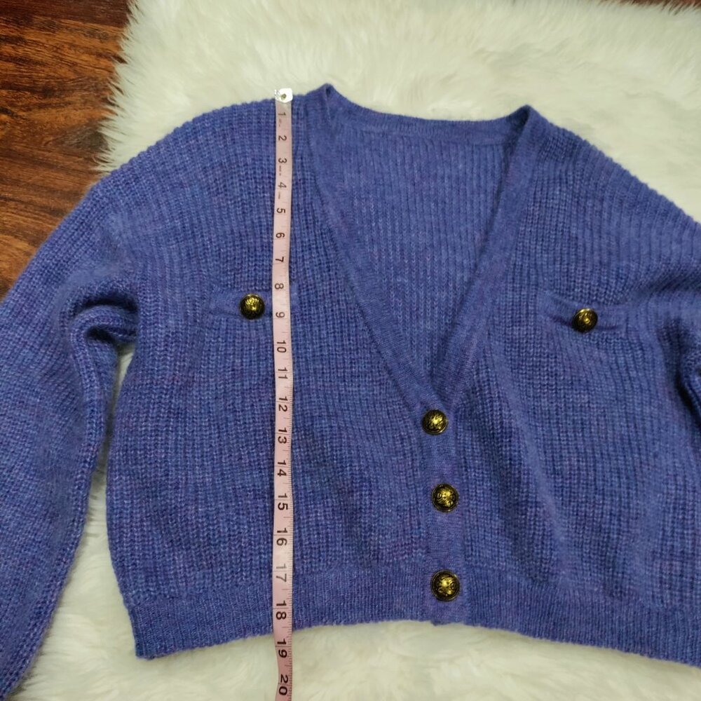J. Inc Purple Wool Blend Knit V-Neck Button Front Cropped Cardigan Sweater Small - Picture 10 of 10